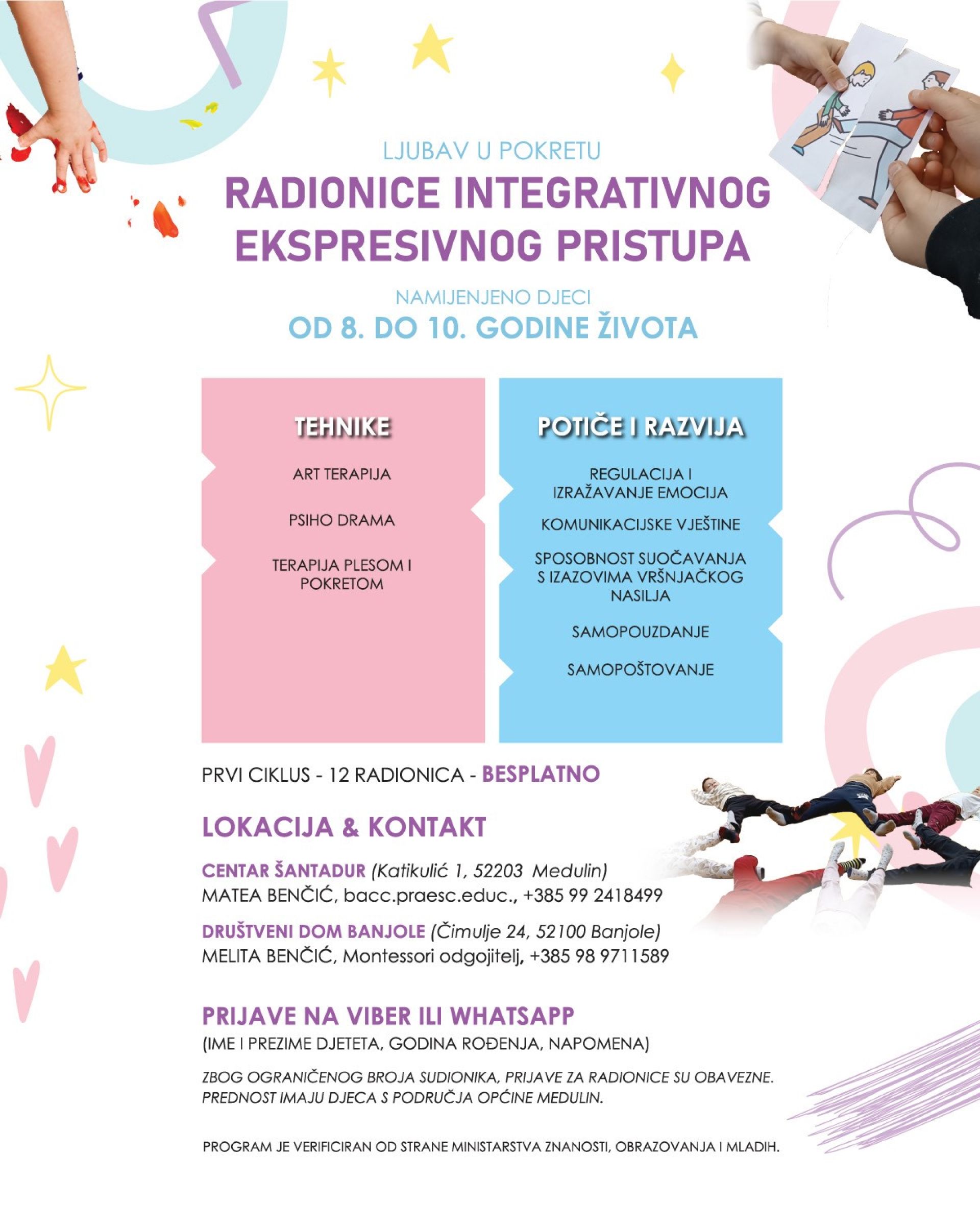 Poziv na besplatni ciklus radionica Integrativnog ekspresivnog pristupa za djecu